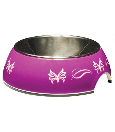 54528 Catit 2 In 1 Style Bowl with Stainless Steel Insert Extra Small 160ml Purple Butterfly